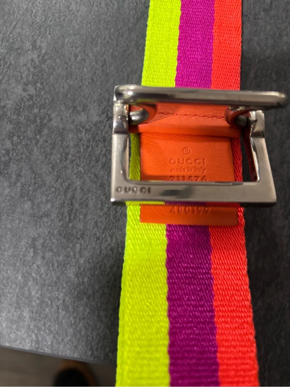 Gucci Neon Stripe Web Belt - Lime, Purple & Coral